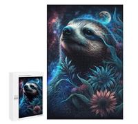 Jigsaw Puzzle 1000 PCS Galactic Sloth with Flowers -4 Jigsaws for Adults Puzzle Birthday Present Difficult And Challenge Challenging Game Gifts 1000 PCS