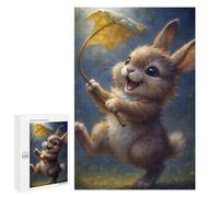 Jigsaw Puzzle 1000 PCS Happy Bunny with Leaf Umbrella Puzzles for Teenagerss Stress Reliever Educational Challenge Unique Birthday And Gifts 1000 PCS