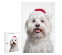 Jigsaw Puzzle 1000 PCS Maltese Dog with Santa Hat Portrait Adult Puzzles Toy Wall Decor Birthday Present Deal As Gifts for The Whole Family 1000 PCS