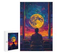 Jigsaw Puzzle 1000 PCS Man Watching Moon from Train Window Adult Jigsaw Puzzles Enhance Memory Parent-child Interaction Brainteaser Family Games 1000 PCS