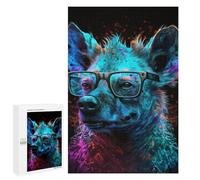 Jigsaw Puzzle 1000 PCS Neon Hyena with Glasses Puzzles for Teenagerss Stress Reliever Educational Challenge Unique Birthday And Gifts 1000 PCS