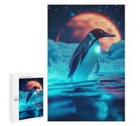 Jigsaw Puzzle 1000 PCS Penguin Under A Red Moon Adult Puzzles Toy Wall Decor Birthday Present Deal As Gifts for The Whole Family 1000 PCS