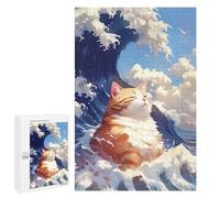 Jigsaw Puzzle 1000 PCS Relaxing Orange Wave Cat Jigsaws for Adults Puzzle Birthday Present Difficult And Challenge Challenging Game Gifts 1000 PCS
