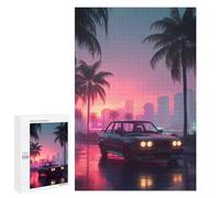 Jigsaw Puzzle 1000 PCS Retro Car on Neon Lit Street Jigsaws for Adults Toy Wall Decor Pattern Assembly Deal As Gifts for The Whole Family 1000 PCS