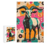 Jigsaw Puzzle 1000 PCS Retro Goat Illustration Goat - Rustic Pop Art Charm Adult Puzzles Toy Wall Decor Birthday Present Deal As Gifts for The Whole Family 1000 PCS