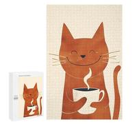 Jigsaw Puzzle 1000 PCS Smiling Cat with Coffee Adult Puzzles Toy Wall Decor Birthday Present Deal As Gifts for The Whole Family 1000 PCS