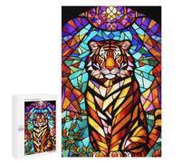 Jigsaw Puzzle 1000 PCS Stained Glass Tiger Artwork Jigsaws for Adults Toy Wall Decor Difficult Hard Unique Gifts for Birthday And Christmas 1000 PCS