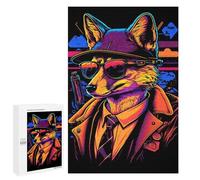 Jigsaw Puzzle 1000 PCS Stylish Fox in Hat And Sunglasses Jigsaws for Adults Anti-Stress Toys Staycation Kill Time Help The Brain Exercise 1000 PCS