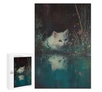 Jigsaw Puzzle 1000 PCS White Kitten by The Pond Jigsaws for Adults Toy Wall Decor Pattern Assembly Deal As Gifts for The Whole Family 1000 PCS