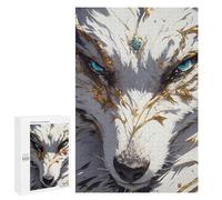 Jigsaw Puzzle 1000 PCS White Wolf with Golden Accents Puzzles for Teenagerss Stress Reliever Educational Challenge Unique Birthday And Gifts 1000 PCS