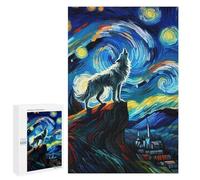 Jigsaw Puzzle 1000 PCS Wolf Howling Under Starry Night Sky Puzzles for Teenagerss Stress Reliever Educational Challenge Unique Birthday And Gifts 1000 PCS