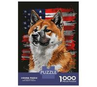 Jigsaw Puzzle 1000 Piece Akita American Flag Puzzles for Adults Relax Games Stress Reliever Deal As Gifts for The Whole Family 70x50cm/1000pcs
