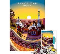 Jigsaw Puzzle 1000 Piece Barcelona Spain Park Güell Illustration Help The Brain Exercise Home Decoration Family Game for 14+ Puzzle Game Offered (50x75cm)