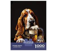 Jigsaw Puzzle 1000 Piece Basset Hound Beer Puzzles for Adults Relax Games Stress Reliever Deal As Gifts for The Whole Family 38x26cm/1000pcs