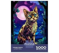 Jigsaw Puzzle 1000 Piece Bengal Cat Night Puzzles for Adults Relax Games Stress Reliever Deal As Gifts for The Whole Family 38x26cm/1000pcs