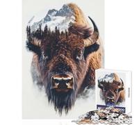 Jigsaw Puzzle 1000 Piece Bison Mountain Double Exposure Adult Jigsaw Puzzles Hand Speed Race Help The Brain Exercise Beautiful Design Game (38x26cm)