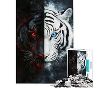 Jigsaw Puzzle 1000 Piece Black And White Tiger Fun Activities at Home Hand Speed Race Educational Games for 14+ Puzzle Game Offered (50x75cm)