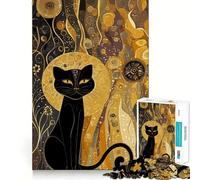 Jigsaw Puzzle 1000 Piece Black Cat in Golden Watching Perfect Edge Play, Brain Training Toy, Slow Play Fun, Birthday Decor Gift (38x52cm)