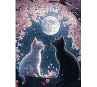 Jigsaw Puzzle 1000 Piece, Black Cat, White Cat Puzzles for Adults 1000, Jigsaw Puzzle Games Classic Educational, Wooden Puzzles, The Impossible Challenge, for Home Wall Decoration Gift BXHZW1-337