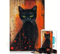 Jigsaw Puzzle 1000 Piece Black Cat with Green Eyes Painting Perfect Edge Play, Brain Training Toy, Slow Play Fun, Birthday Decor Gift (38x52cm)