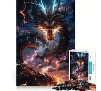 Jigsaw Puzzle 1000 Piece Black Dragon with Lightning Perfect Edge Play, Brain Training Toy, Slow Play Fun, Birthday Decor Gift (38x26cm)