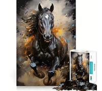 Jigsaw Puzzle 1000 Piece Black Horse Galloping Perfect Edge Play, Brain Training Toy, Slow Play Fun, Birthday Decor Gift (50x75cm)