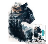 Jigsaw Puzzle 1000 Piece Black Panther Mountain Double Exposure Practical Game Addictive Toys to Cultivate Patience Art Work Gifts Home Decoration (Size 38x52cm)