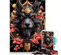 Jigsaw Puzzle 1000 Piece Black Schnauzer Dog with Cherry Blossoms Perfect Edge Play, Brain Training Toy, Slow Play Fun, Birthday Decor Gift (50x75cm)