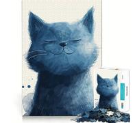 Jigsaw Puzzle 1000 Piece Blue Bliss Kitty Perfect Edge Play, Brain Training Toy, Slow Play Fun, Birthday Decor Gift (38x26cm)