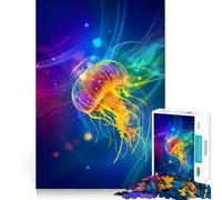 Jigsaw Puzzle 1000 Piece Blue Vibrant Jellyfish Perfect Edge Play, Brain Training Toy, Slow Play Fun, Birthday Decor Gift (50x75cm)