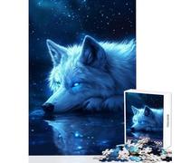 Jigsaw Puzzle 1000 Piece Blue Wolf Starlight - Family Games Staycation Kill Time Toy Wall Decor Unique Birthday And Xmas Gifts (38x26cm)