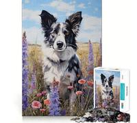 Jigsaw Puzzle 1000 Piece Border Collie in Flowers Perfect Edge Play, Brain Training Toy, Slow Play Fun, Birthday Decor Gift (50x75cm)