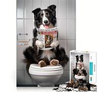Jigsaw Puzzle 1000 Piece Border Collie on Toilet Perfect Edge Play, Brain Training Toy, Slow Play Fun, Birthday Decor Gift (50x75cm)