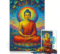 Jigsaw Puzzle 1000 Piece Buddha in Meditation on Lotus Flower Neat Edge Decor Cognitive Game Toy Easy Time Fun Xmas Leisure Gift (38x52cm)