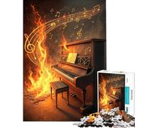 Jigsaw Puzzle 1000 Piece Burning Piano with Musical Notes Help The Brain Exercise Stress Reliever Hands-on Game Suitable for People Aged 14 And Above (50x75cm)