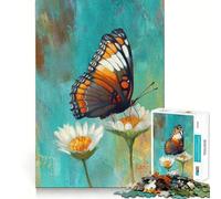 Jigsaw Puzzle 1000 Piece Butterfly on Daisies Painting Neat Edge Decor Cognitive Game Toy Easy Time Fun Xmas Leisure Gift (50x75cm)