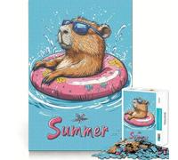 Jigsaw Puzzle 1000 Piece Capybara Summer Fun Neat Edge Decor Cognitive Game Toy Easy Time Fun Xmas Leisure Gift (38x26cm)