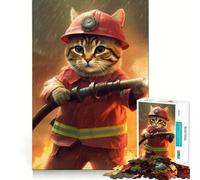 Jigsaw Puzzle 1000 Piece Cat Fire Fighter Neat Edge Decor Cognitive Game Toy Easy Time Fun Xmas Leisure Gift (38x26cm)