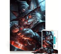 Jigsaw Puzzle 1000 Piece Cat Fire Wizard Neat Edge Decor Cognitive Game Toy Easy Time Fun Xmas Leisure Gift (50x75cm)