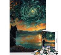 Jigsaw Puzzle 1000 Piece Cat Gazing at Starry Sky Family Games Staycation Kill Time Toy Wall Decor Unique Birthday And Xmas Gifts (38x26cm)