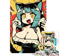 Jigsaw Puzzle 1000 Piece Cat Girl Eating Onigiri Fun Activities at Home Hand Speed Race Educational Games for 14+ Puzzle Game Offered (38x26cm)