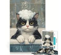 Jigsaw Puzzle 1000 Piece Cat in A Bubble Bath Neat Edge Decor Cognitive Game Toy Easy Time Fun Xmas Leisure Gift (38x26cm)