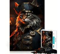 Jigsaw Puzzle 1000 Piece Cat Pirate in Uniform Fine Joint Fun Problem Solving Toy Quiet Game Time Xmas Decor Gift (38x26cm)