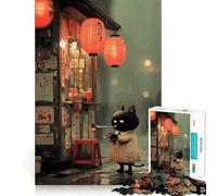 Jigsaw Puzzle 1000 Piece Cat Playing Trumpet in Rainy Street Tight Fit Play Focus Training Fun Chill Play Time Xmas Leisure Gift (38x52cm)