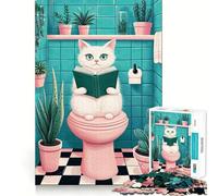 Jigsaw Puzzle 1000 Piece Cat Reading in Bathroom Perfect Joint Game Brain Activity Fun Restful Game Fun Xmas Decor Gift (38x52cm)