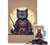 Jigsaw Puzzle 1000 Piece Cat Samurai Japan Perfect Joint Game Brain Activity Fun Restful Game Fun Xmas Decor Gift (50x75cm)