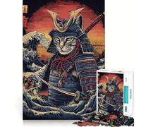 Jigsaw Puzzle 1000 Piece Cat Samurai Warrior Japan Perfect Joint Game Brain Activity Fun Restful Game Fun Xmas Decor Gift (38x26cm)
