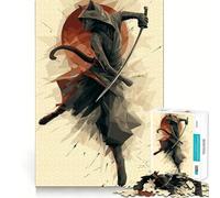 Jigsaw Puzzle 1000 Piece Cat Samurai Warrior with Katana Smooth Cut Play Creative Game Toy Restful Play Time Xmas Leisure Gift (38x26cm)