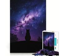 Jigsaw Puzzle 1000 Piece Cat Silhouette Under Starry Night Sky Smooth Cut Play Creative Game Toy Restful Play Time Xmas Leisure Gift (50x75cm)