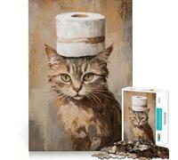 Jigsaw Puzzle 1000 Piece Cat with Toilet Paper Hat Smooth Cut Play Creative Game Toy Restful Play Time Xmas Leisure Gift (50x75cm)